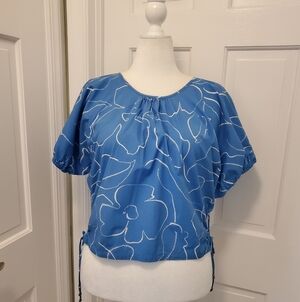 Madewell Poplin Puff Sleeve Cutout Crop Top Blue & White Size XXL